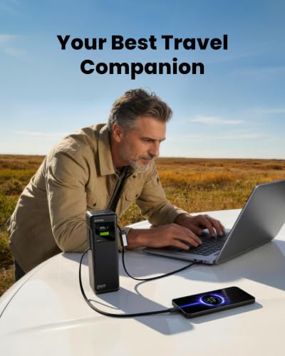 Laptop Power Bank 25000mAh, HyperTower 170W Total Fast Charging Portable Charger, 100W USB-C Power Bank with Built-in Cables, High Capacity Travel