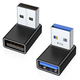90 Degree Usb 3.0 Adapter 2 Pack, Up And Down Angle Usb A Male To Female Converter Extender For Pc, Laptop, Usb A Charger, Power Bank And More (Black)