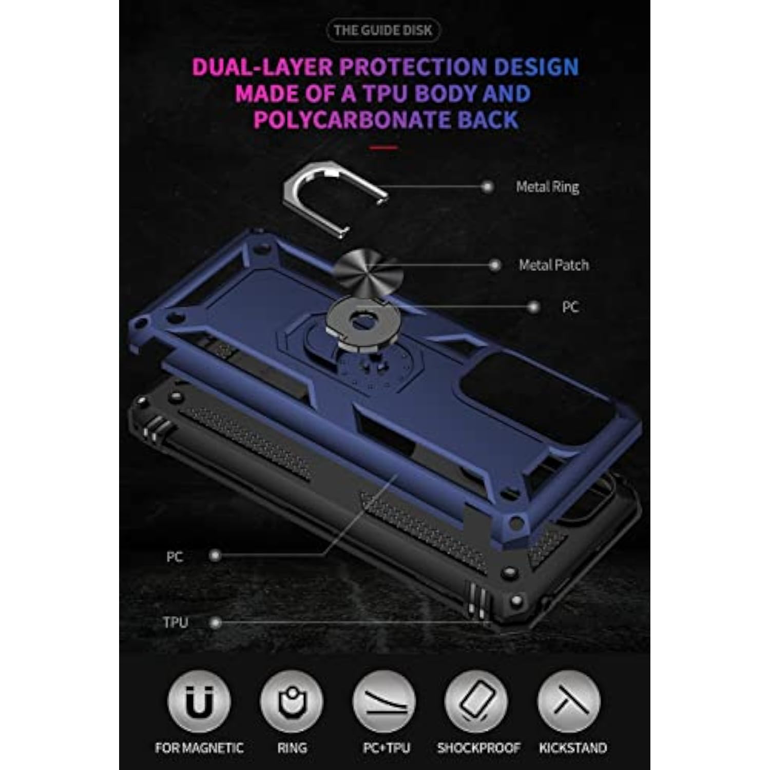 For Moto Edge 2021 Case,With Screen Protector,[Military Grade] 16Ft Drop Tested, Magnetic Kickstand Protective Case For Moto Edge 5G Uw, Blue