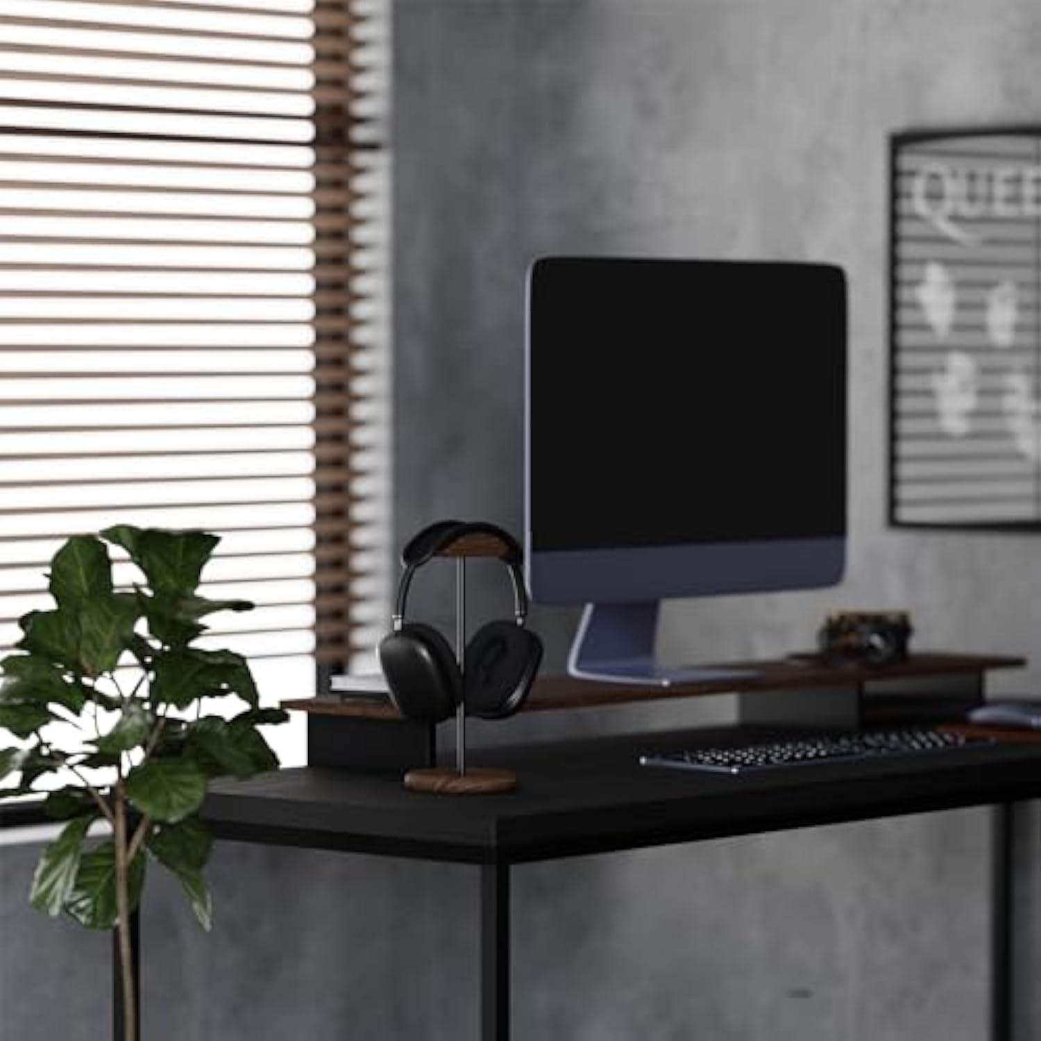 Walnut Wood & Aluminum Headset Stand, Desktop Headphone Stand, Headset Holder