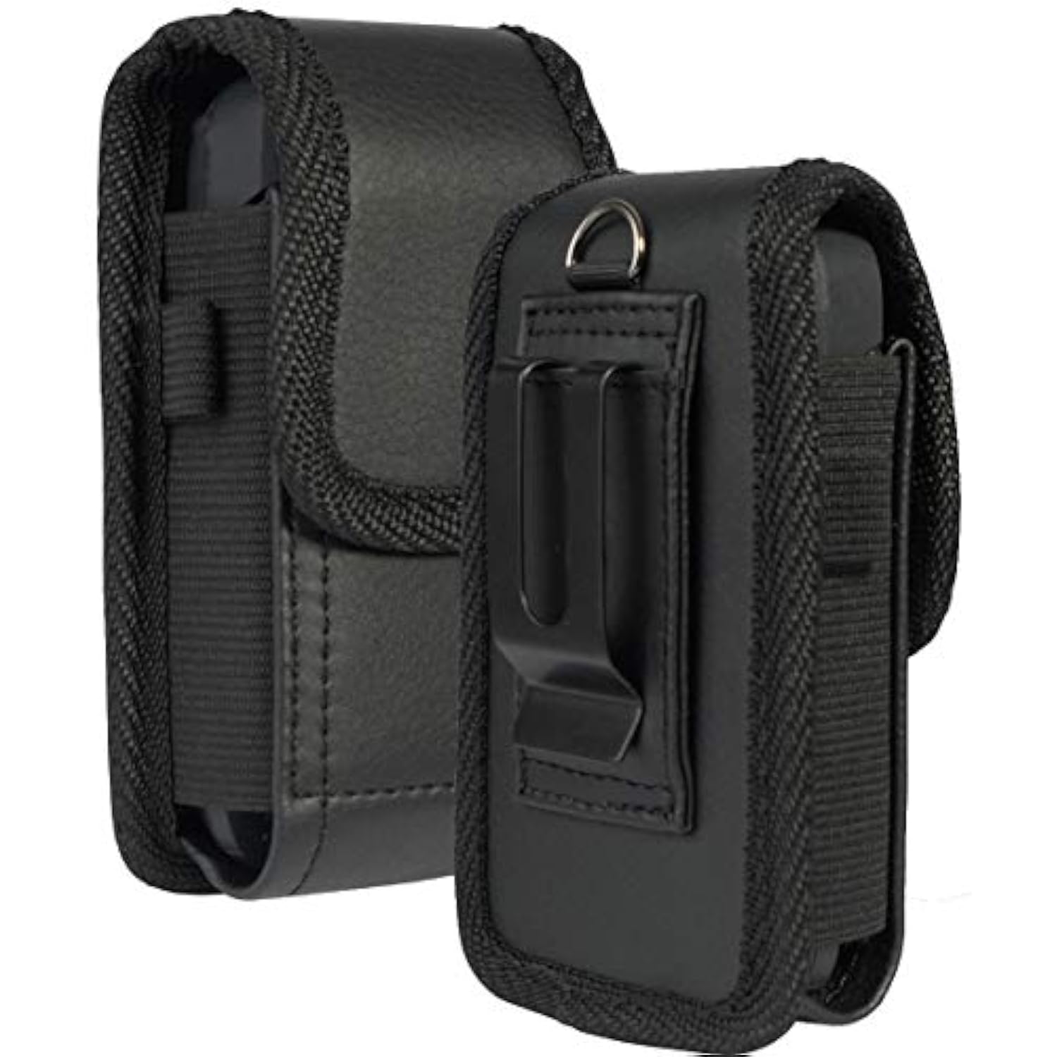 Case for Kyocera Flip Phone, Nakedcellphone Black Vegan Leather Vertical Pouch [with Belt Loop, Metal Clip, Magnetic Closure] for DuraXV Extreme E4810, DuraXV LTE E4610, DuraXE Epic E4830, DuraXTP