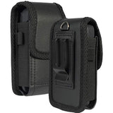 Case for Kyocera Flip Phone, Nakedcellphone Black Vegan Leather Vertical Pouch [with Belt Loop, Metal Clip, Magnetic Closure] for DuraXV Extreme E4810, DuraXV LTE E4610, DuraXE Epic E4830, DuraXTP