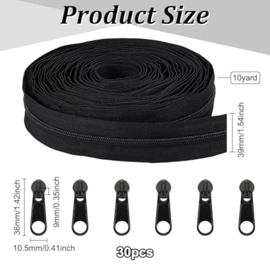 10 Yards #8 Nylon Closed-End Zippers Black Large Nylon Coil Zippers Wi