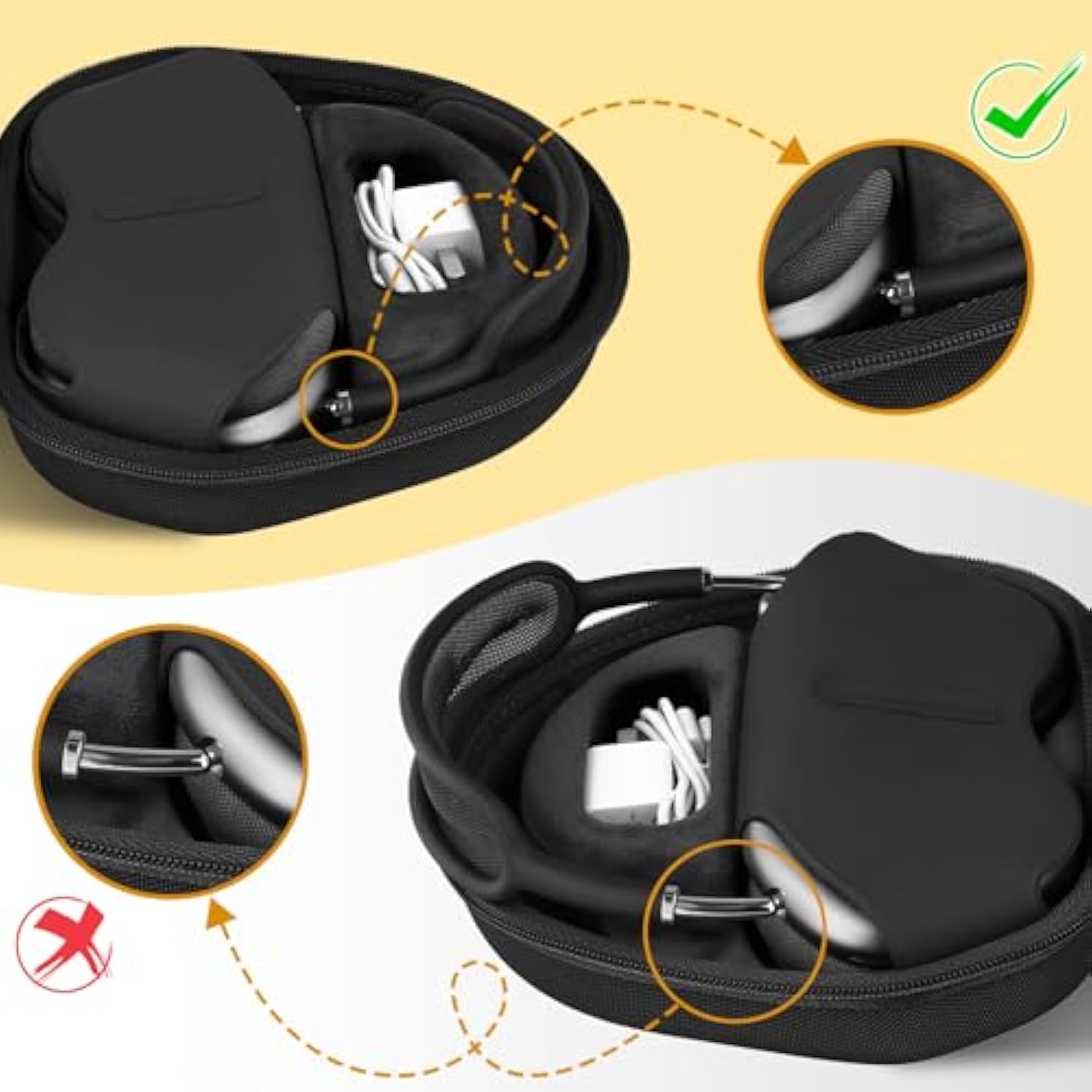 co2CREA Hard Case with Sleep Mode Replacement for Apple AirPods Max Wireless Over-Ear Headphones (Black Case)