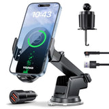 Wireless Car Charger, 15W Fast Charging Car Phone Holder Auto Clamping, Phone Mount For Car Dashboard Air Vent Windshield, For All Iphone Android (Black)