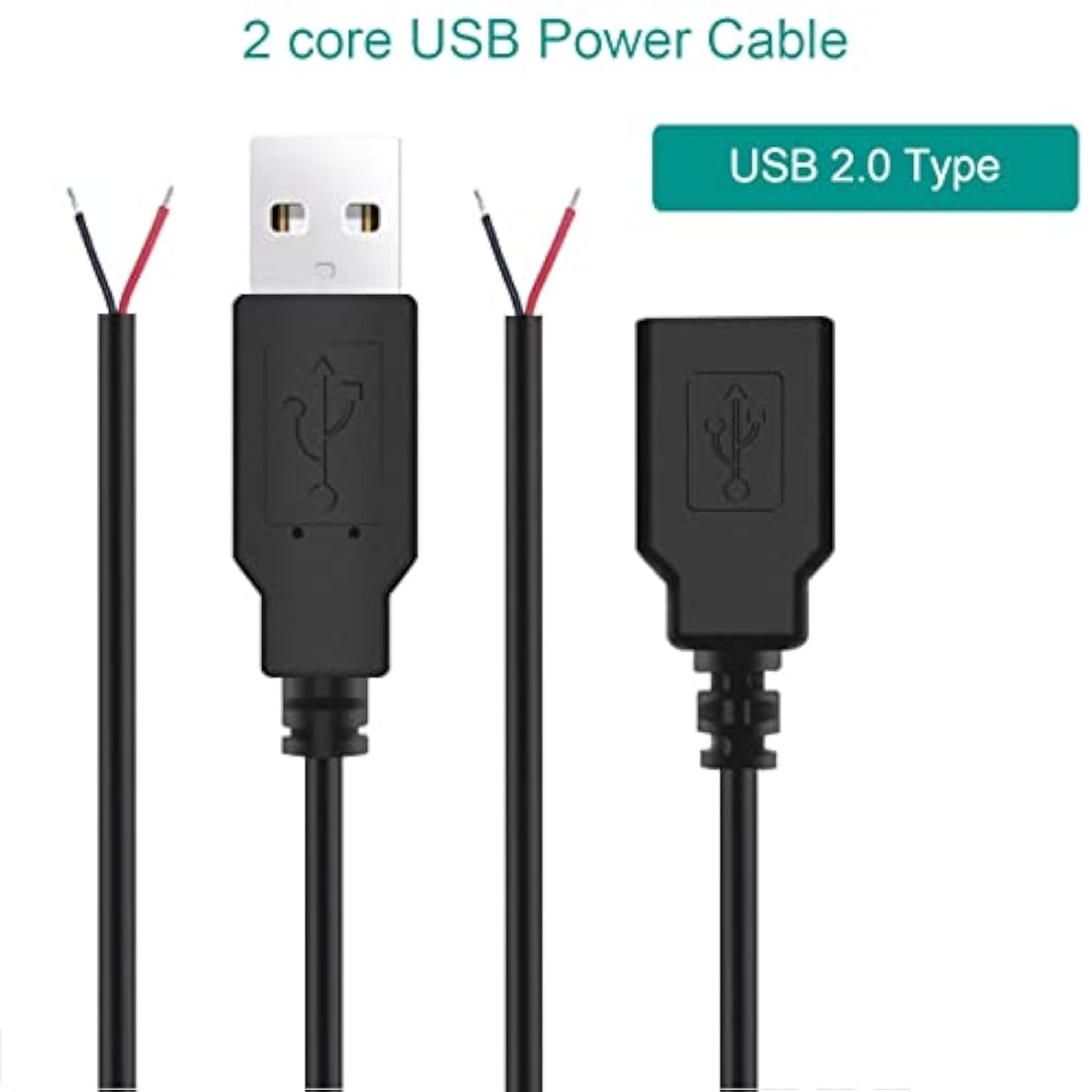 Micro Usb Cable Male Female To 2 X Open Cable Ends, Usb 2.0 Connector To 2 Wir
