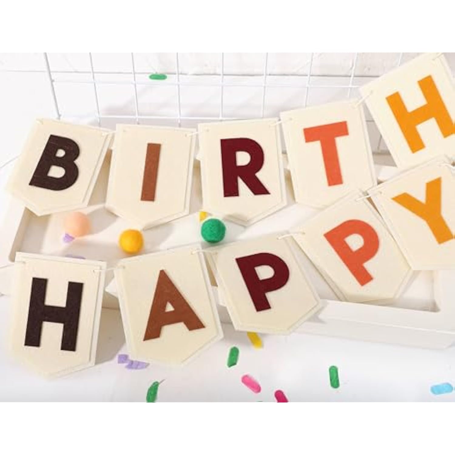 Boho Felt Happy Birthday Banner - Bohemian Party Decorations for Boys & Girls