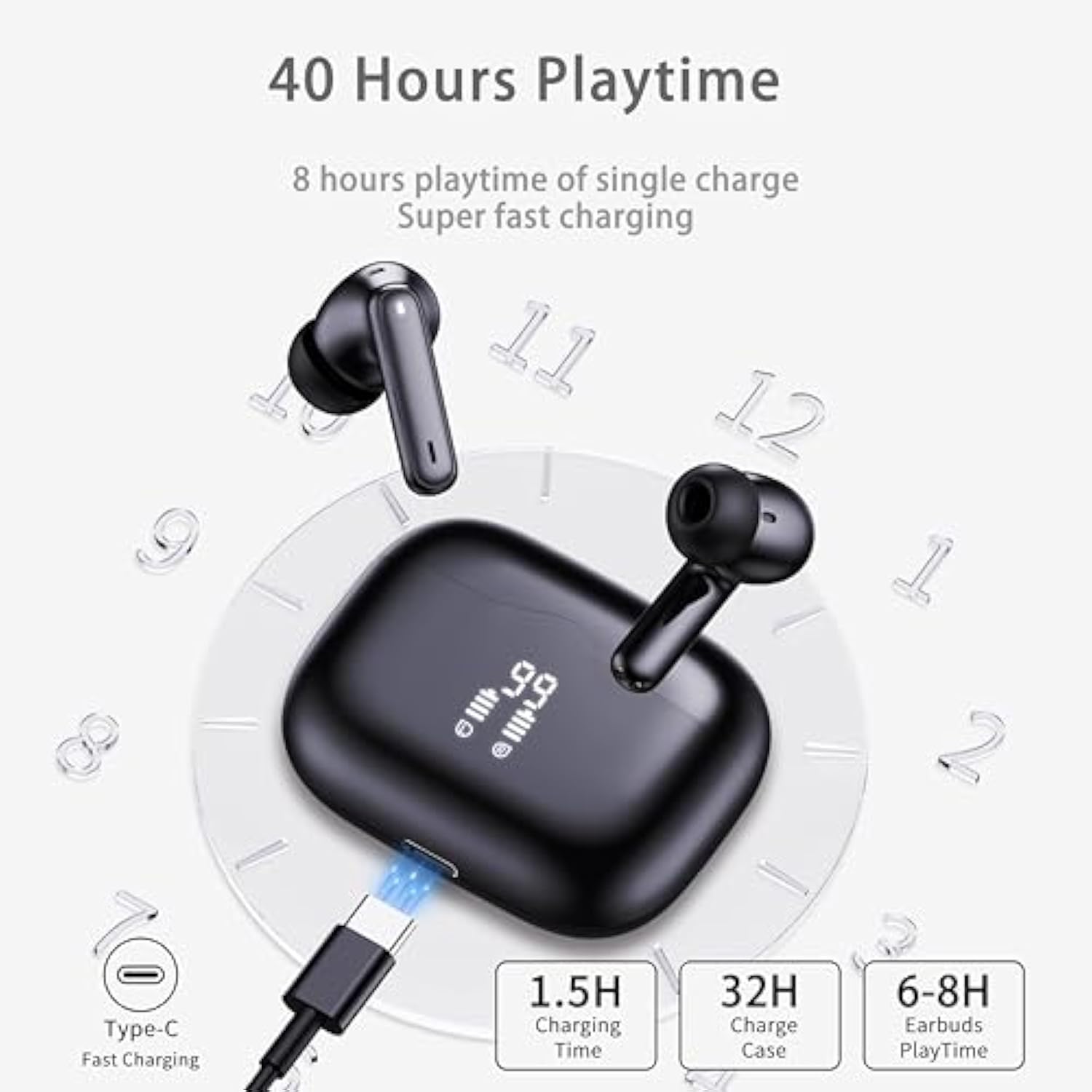 Wireless Earbuds, 2025 Bluetooth 5.4 Headphones In Ear With 4 Enc Noise Cancelling Mic, New Wireless Earphones Hifi Stereo Deep Bass 40H Playtime, Led, In-Ear Bluetooth Ear Buds Ip7 Waterproof, Usb-C