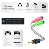 Headphone Mic Splitter, 3.5Mm Headset Adapter (Microphone + Audio) 2 Trs Female To Trrs Male Ctia Stereo Jack Y Cable Compatible For Dual-Plug Gaming Headset To Xbox, Ps4, Phone, Laptop, Pc