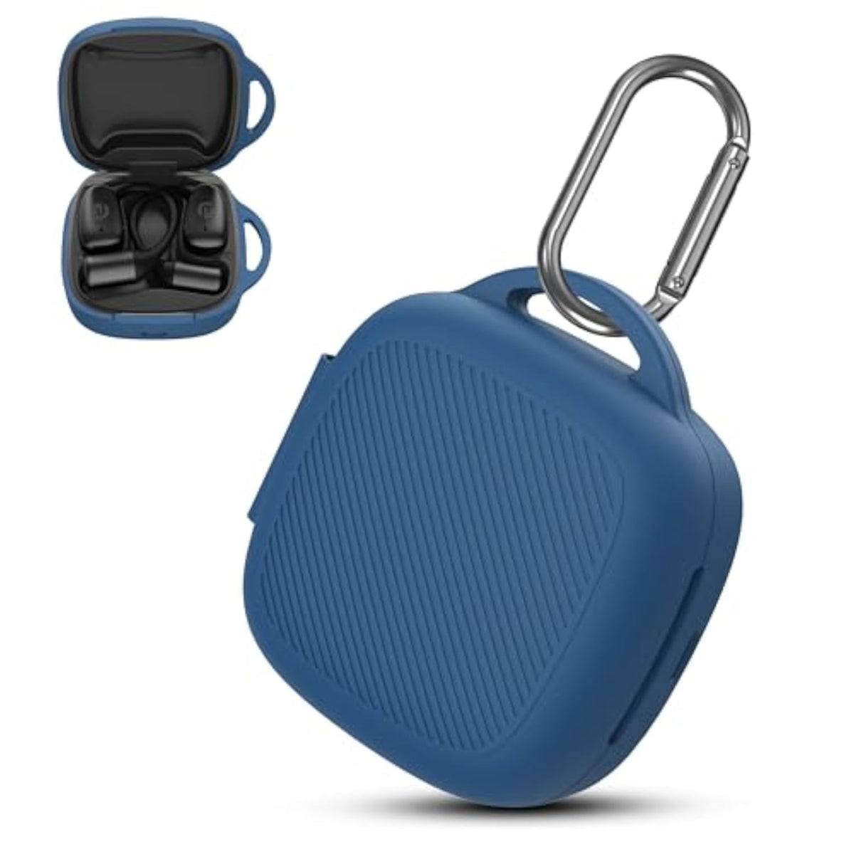 Silicone Case for Raycon Essential Open Earbuds Dark Blue with Carabiner All-Round Protection Scratch-Resistant Washable Soft Skin Wireless Open Ear Headphones Ultra-Lightweight Cover
