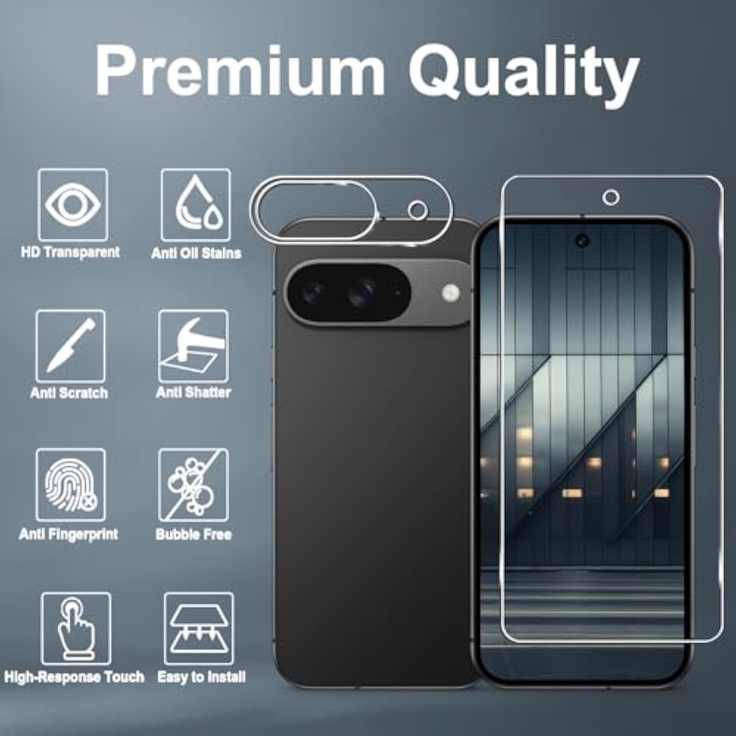 [3+3 Pack] Pixel 9 Screen Protector + Camera Lens Protector, 9H Tempered Glass, Fingerprint Unlock, Anti-Scratch, Easy Installation, Hd Screen Protector For Google Pixel 9 5G