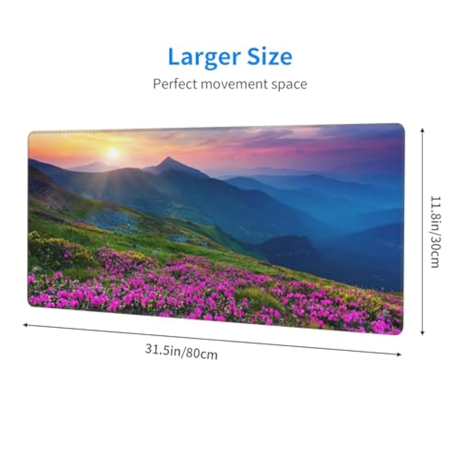 Nature Purple Flowers Meadow Mountain Scenic Washable Gaming Mouse Pad Large Waterproof Mouse Mat With Non-Slip Rubber Base And Stitched Edge For Home Office Work Laptop 31.5X11.8 Inch