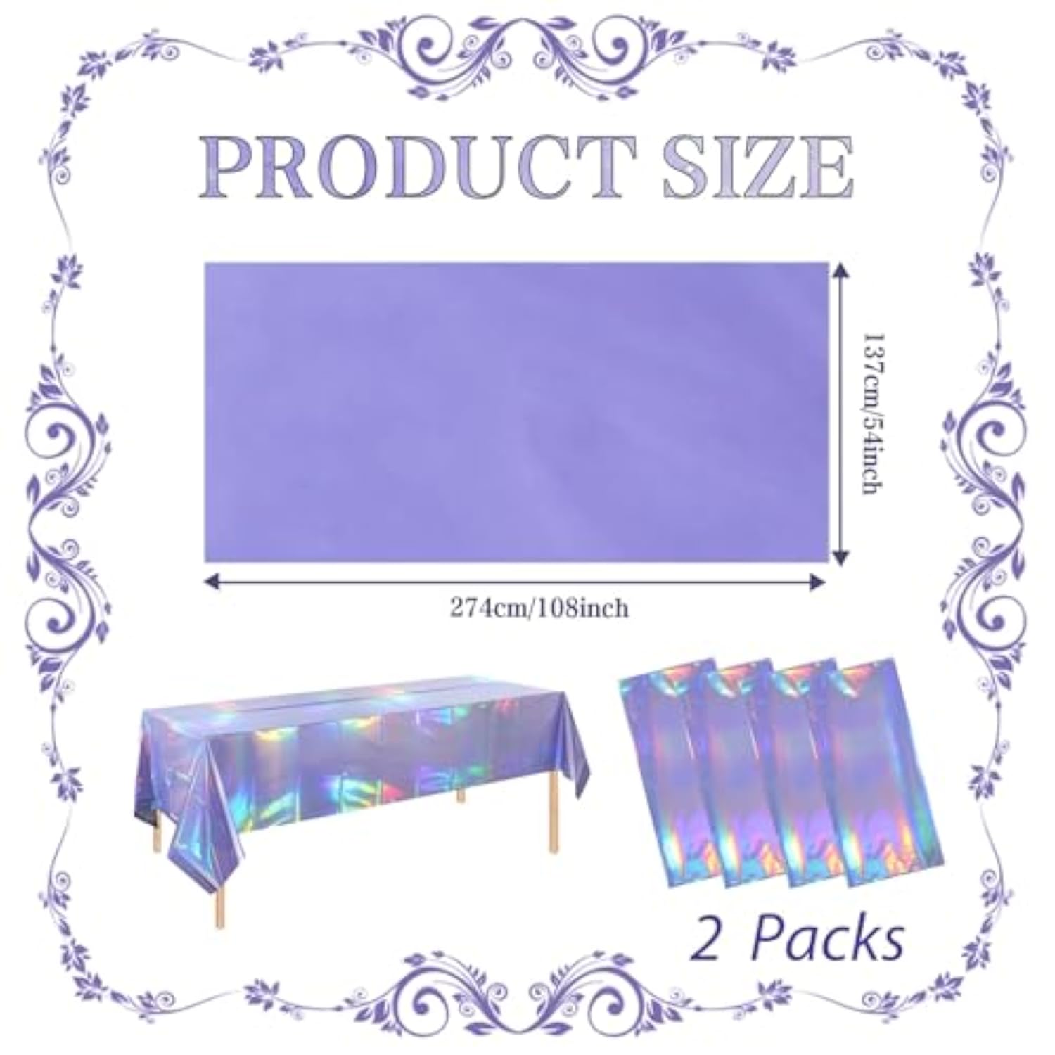 Iridescent Light Purple Table Cloths (4 Packs) - 54X108 Inch Rectangular Plastic Table Cover Disposable Tablecloth Birthday Decorations Waterproof Foil Tablecloth Bachelorette Princess Party