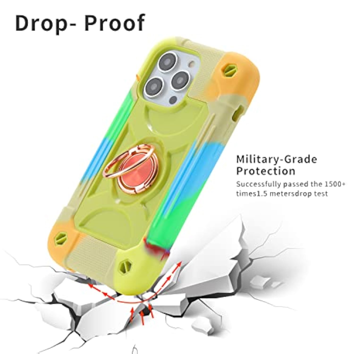 Heavy Duty Shockproof Military Grade Rugged Cover with 2 Pack Glass Screen Protector + 1 Pack Camera Lens Protector for iPhone 14 Pro Max