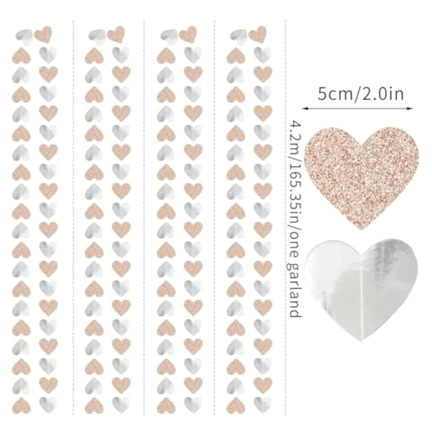 Champagne-Silver Disco Boho Party-Decoration Heart Garland - 52Ft Glitter Birthday New Years Eve Hanging Backdrop Streamers,Engagement Wedding Bachelorette Banner Decor