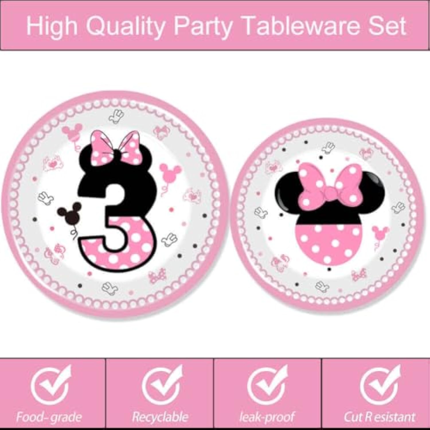 80 Pcs Pink 3Rd Birthday Party Tableware Pink Wild Three Paper Plates Napkins Forks For Girls Three Years Old Birthday Party Supplies Decorations