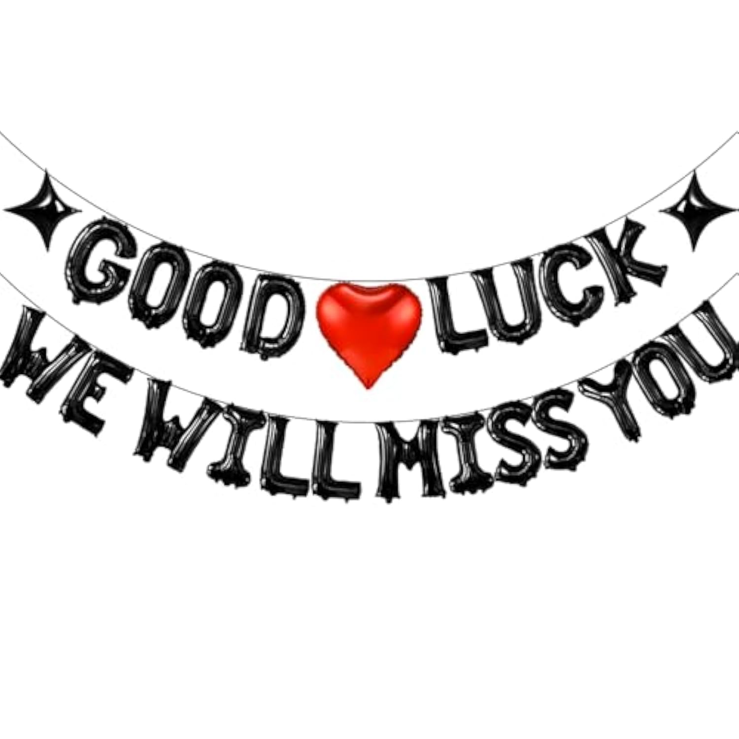 Good Luck We Will Miss You Black 16In Letter Balloons Star Heart Farewell Decor