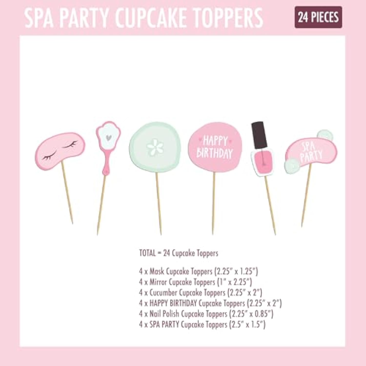 Spa Party Cupcake Toppers | Set Of 24 | Spa Party Supplies For Girls - Cupcake Decorations & Cake Toppers For Girls Makeup Or Slumber Birthday Celebration