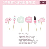Spa Party Cupcake Toppers | Set Of 24 | Spa Party Supplies For Girls - Cupcake Decorations & Cake Toppers For Girls Makeup Or Slumber Birthday Celebration