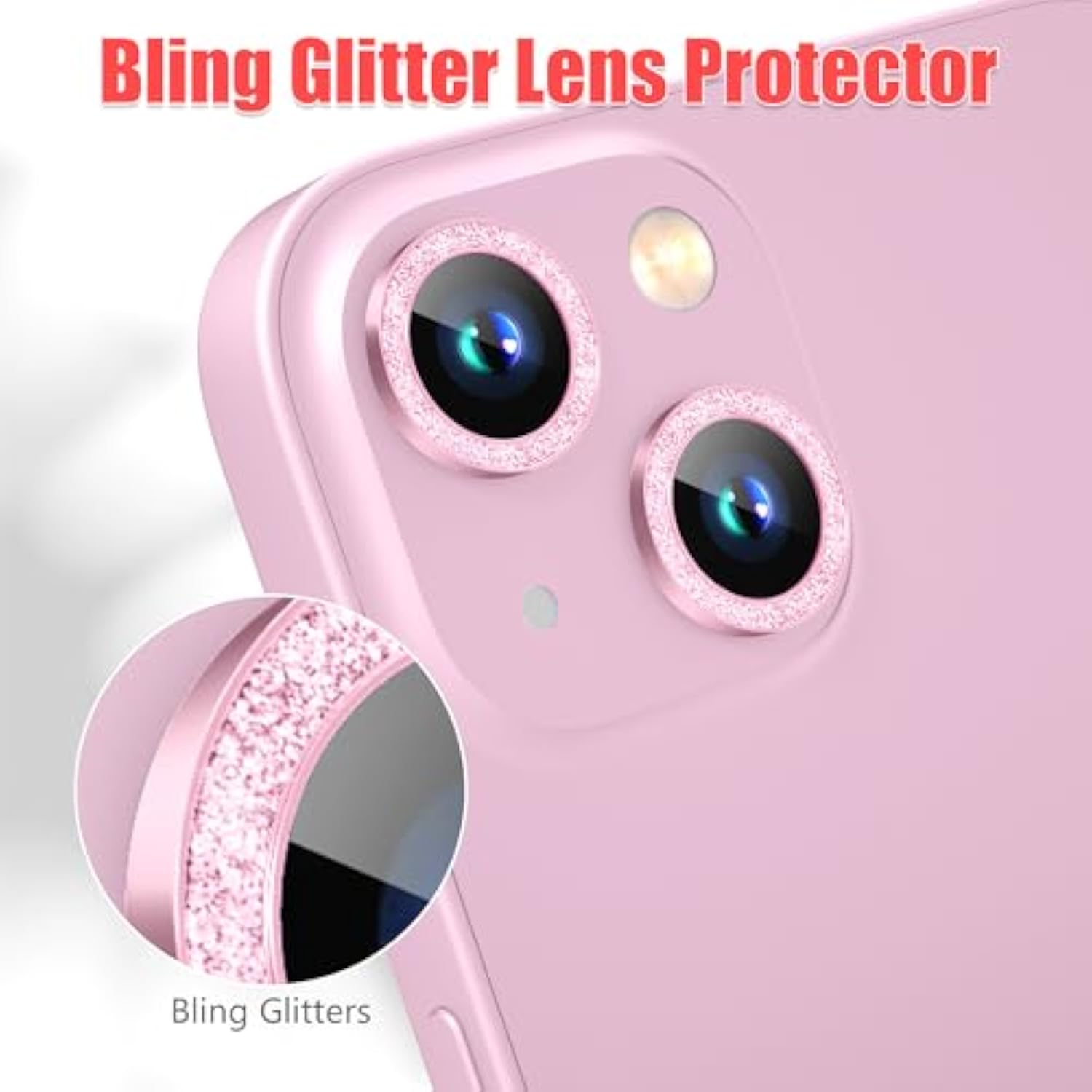 6 Pack iPhone 15 15 Plus Camera Lens Protector Bling Pink 9H Tempered Glass