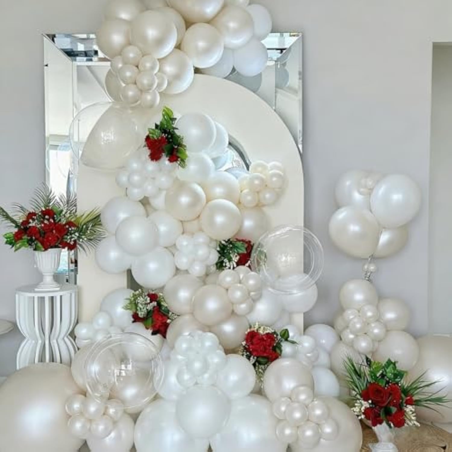 120pcs White Balloon Garland Kit – Pearl & Double Stuffed Balloons for Bridal and Party Decor