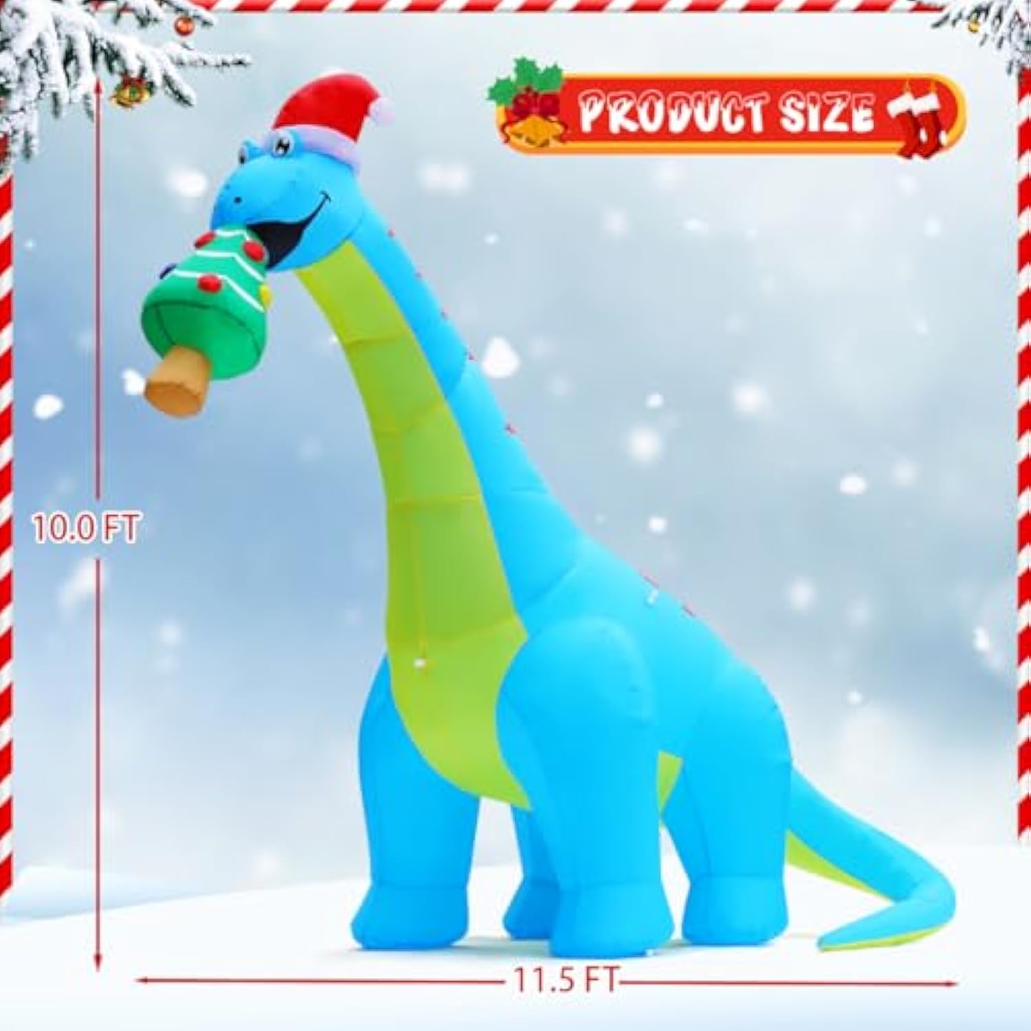 10Ft Christmas Inflatables Outdoor Decorations, Blow Up Dinosaur Eat Christmas Tree Shake Dinosaur With Built-In Leds Fo