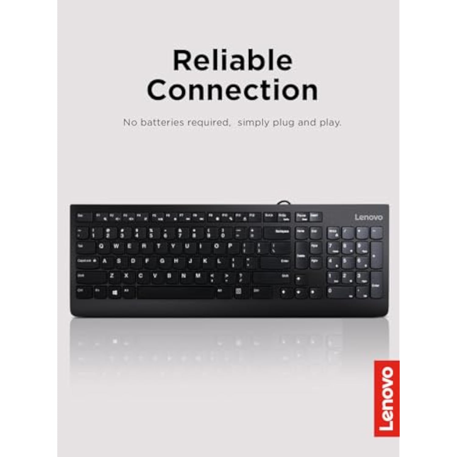 Lenovo 300 USB Keyboard, Wired, Adjustable Tilt, Ergonomic, Windows 7/8/10, GX30M39655, Black