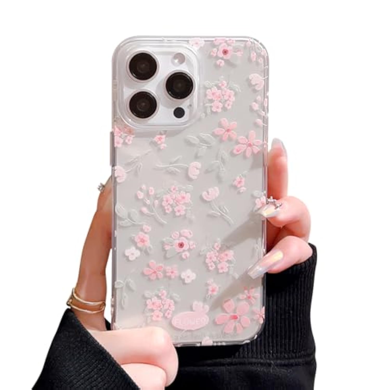 Compatible For Iphone 16 Pro Case For Clear Pink Flower Cute Aesthetic Design Floral Women Teen Girls Silicone Slim Cover Protection Phone Cases-Clear