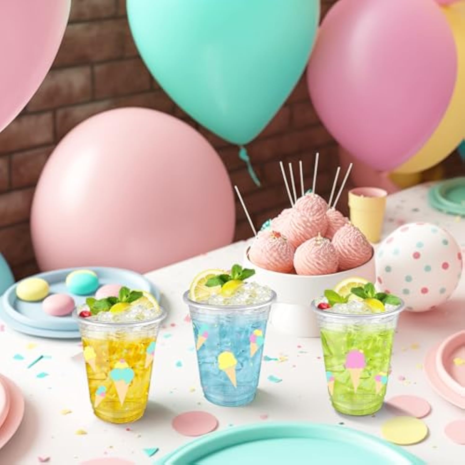50 Pcs Ice Cream Cups Bulk Ice Cream Party Favor Decorations 12 Oz Summer Bar Birthday Supplies Disposable Clear Plastic Drinking Cups For Dessert Party Hot Cold Coffee Shower Wedding Favor