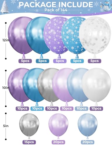 Snowflake Balloon Garland Arch Kit, 144 Pcs Purple Blue Silver White Balloons With Foil Snowflake Star Balloons, for Winter Wonderland, Princess Birthday, Baby Shower, Christmas Decor