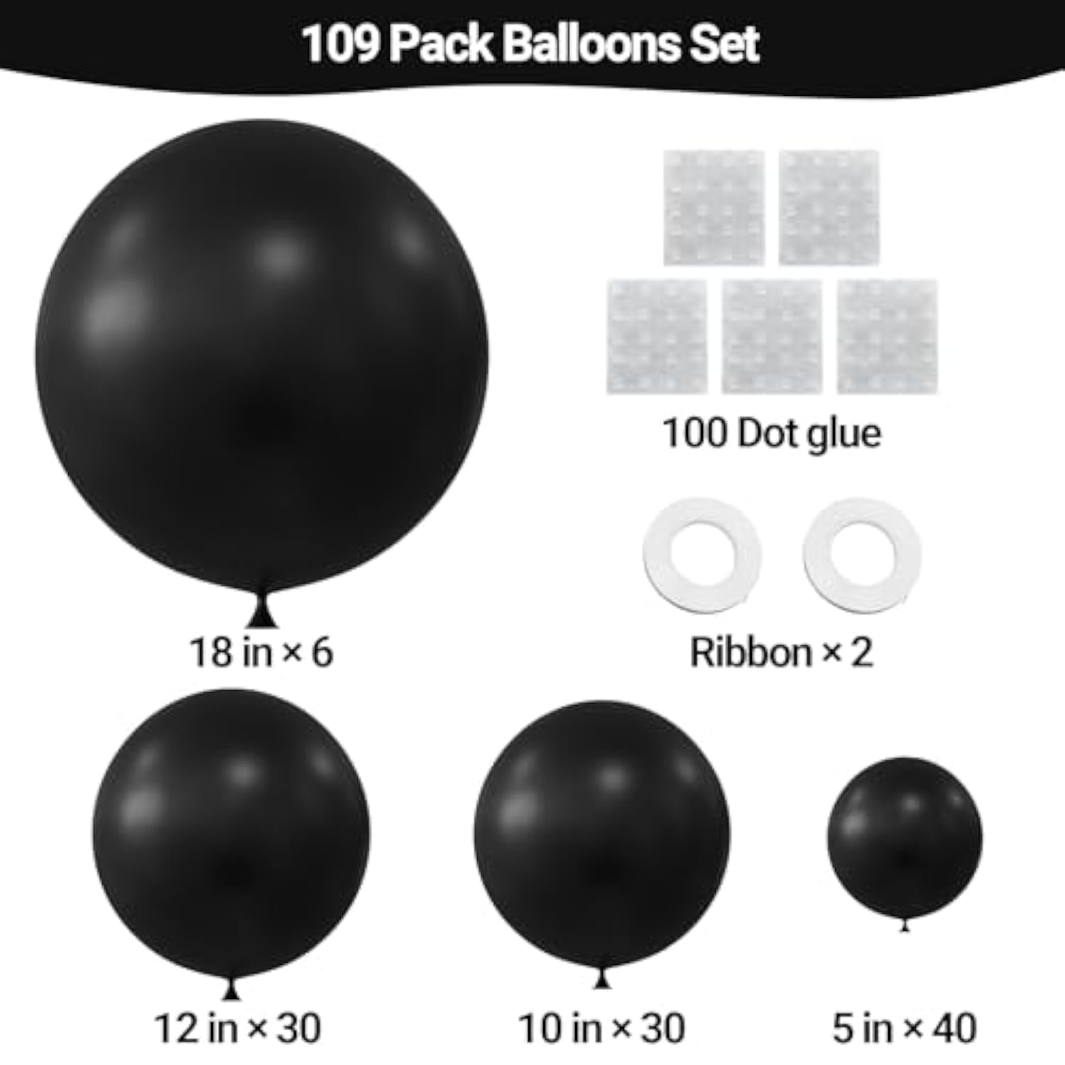 110pcs Black Balloons Kit Different Sizes 18 12 10 5 Inch for Party Decorations