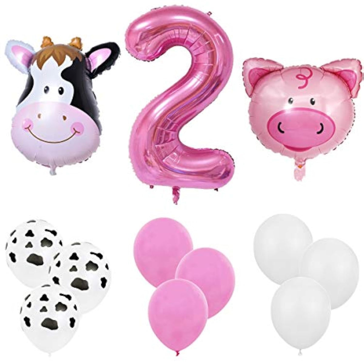 18Pcs Farm Animal Balloon For 2Nd Birthday Party Decorations Pig Cow Head Second Farm Animal Theme Balloon Garland Arch 40" Number 2 Foil Balloon 12" Latex Balloon Baby Girl Shower Party Supplies