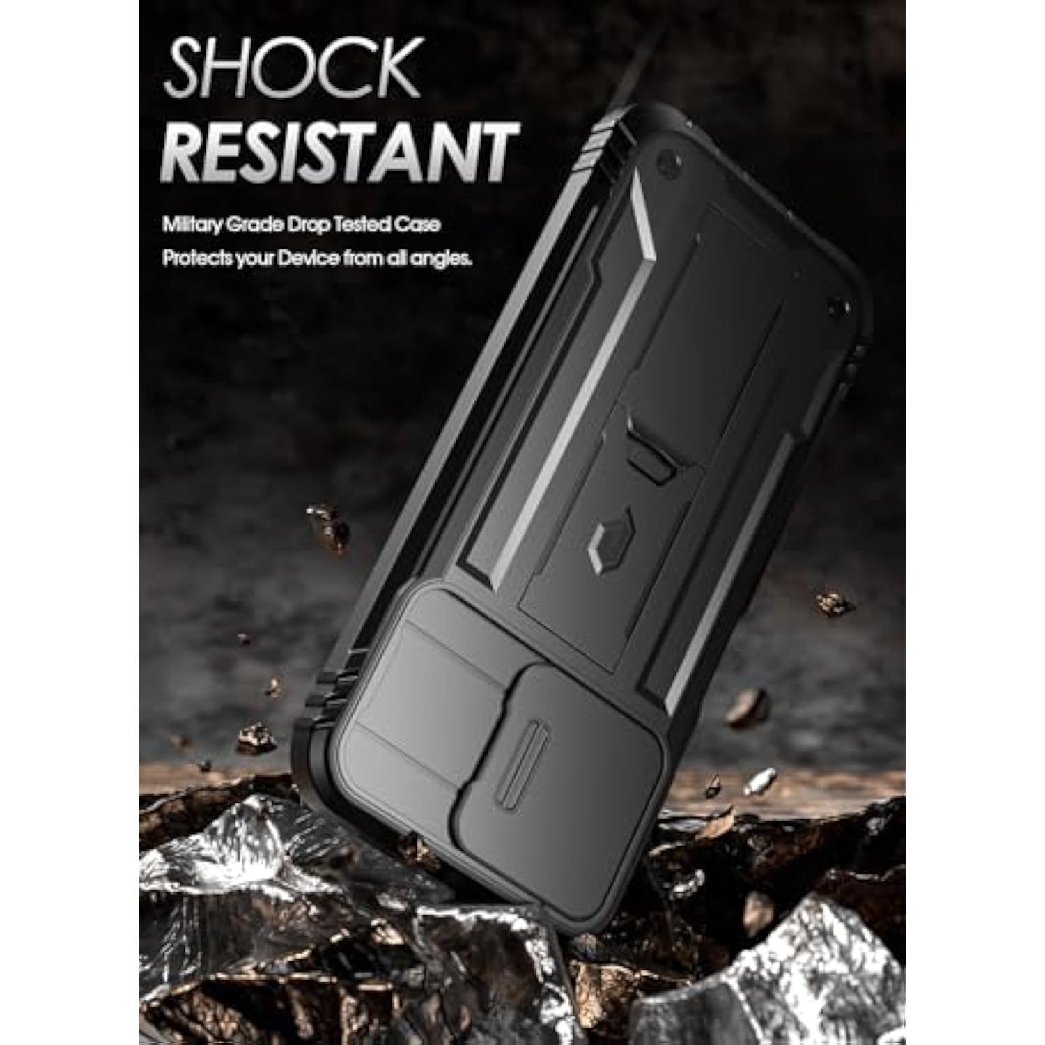 Revolution Case For Motorola Moto G Power 5G 2024 [Not Fit 2023 Version], [Slide Camera Cover], Full-Body Military Grade Shockproof Cover With Kickstand And Built-In-Screen Protector, Black