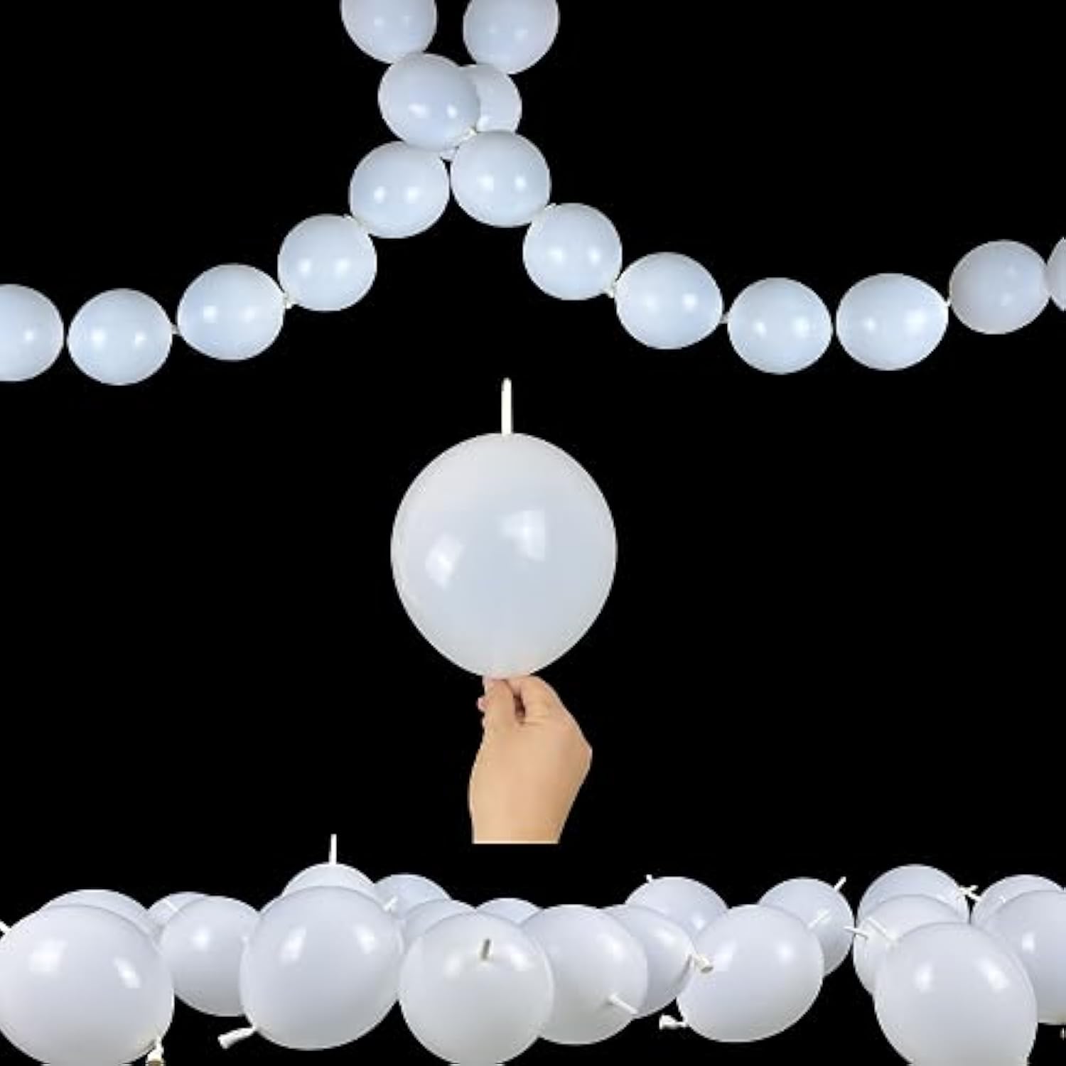 Link Balloons, 100Pcs 6Inch White Latex Balloons With Linkable Needle Tail Connected For Birthday/Wedding/Bridal Shower Decoration (White, 6")