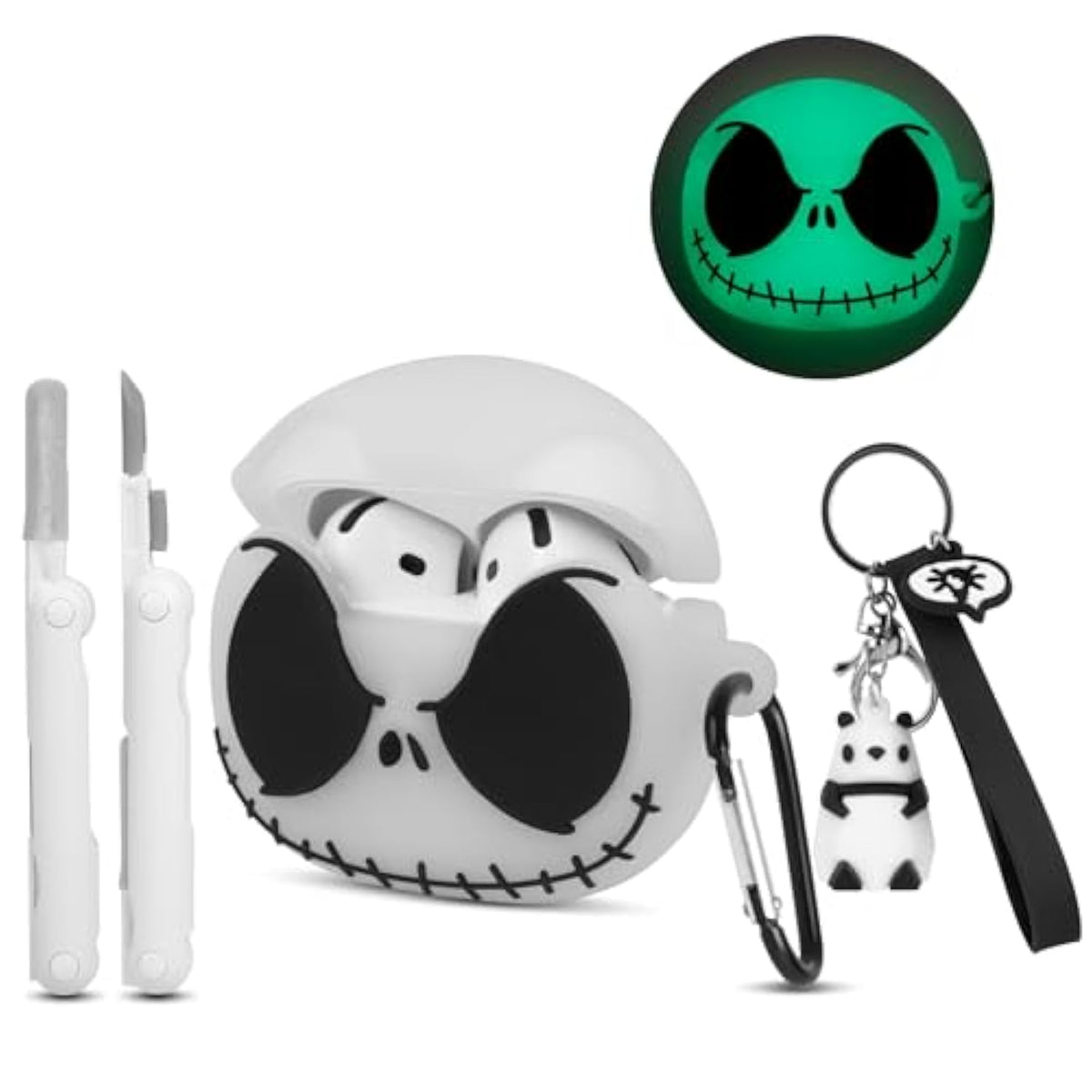 For Airpods 4 Case Cover With Cleaner Kit And Cute Panda Keychain, Glow In The Dark Skull Case For Apple Airpods 4Th Generation, Funny Anime Soft Silicone Airpod 4 Gen Cases For Women Men