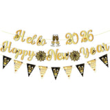 3 Pc 2026 New Year Banner Set Black Gold Selfie Background for Party
