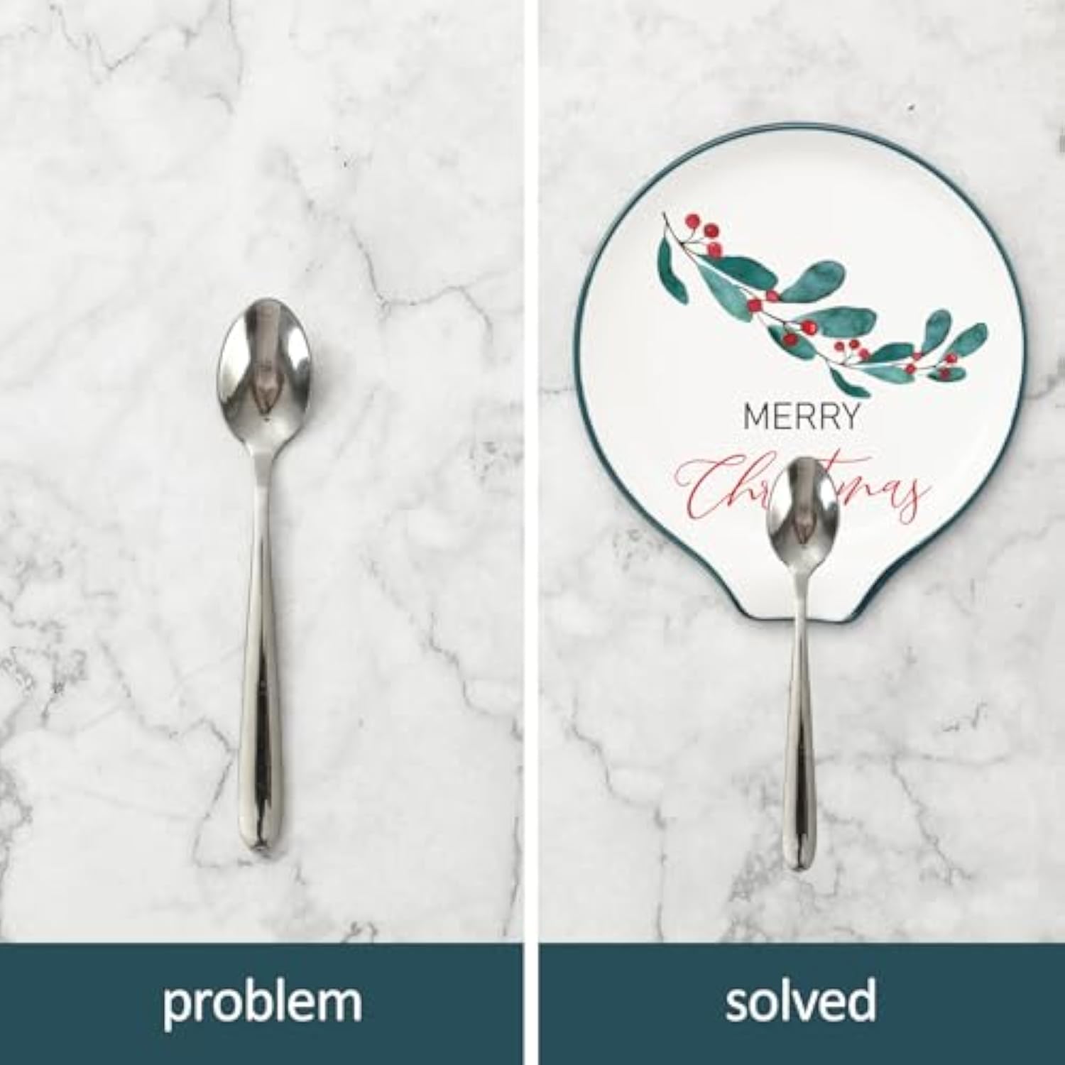 4Pcs 4.7Inch Merry Christmas Spoon Rest Watercolor Xmas Tree Plant Small Coffee Spoon Holder For Winter Xmas Coffee Stirrers Teaspoon Bar Coffee Station Accessories