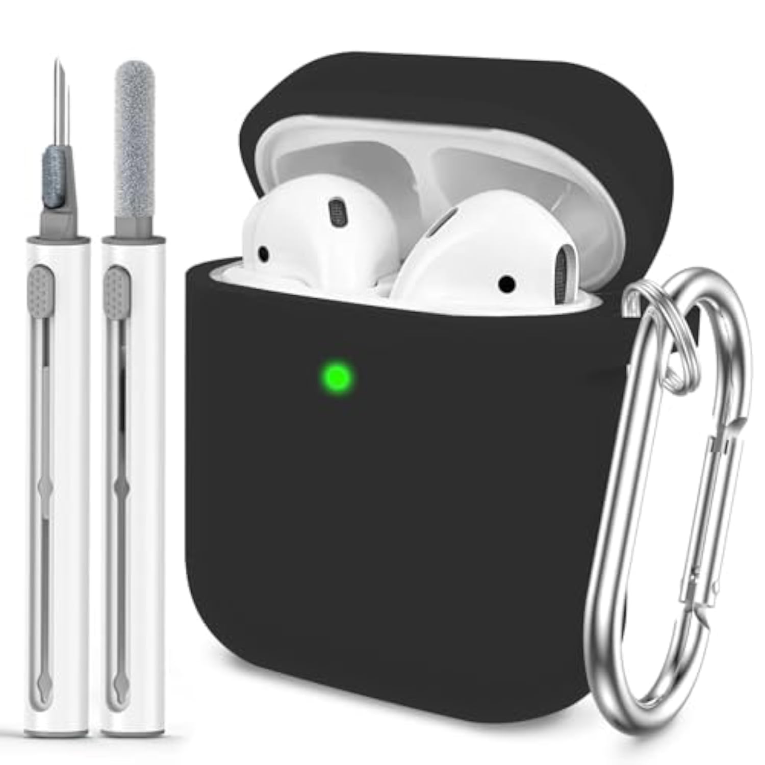AirPods 1/2 Case Cover with Cleaner Kit, Soft Skin Silicone Case Cover with Keychain, Full Protective Case for Men and Women, Compatible with AirPods 2nd 1st Generation Case, Black