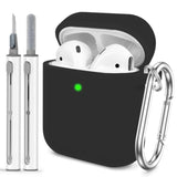 AirPods 1/2 Case Cover with Cleaner Kit, Soft Skin Silicone Case Cover with Keychain, Full Protective Case for Men and Women, Compatible with AirPods 2nd 1st Generation Case, Black