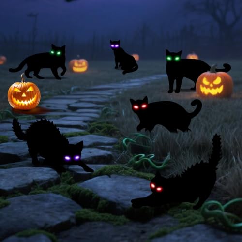 6PCS Black Cat Halloween Decorations Outdoor