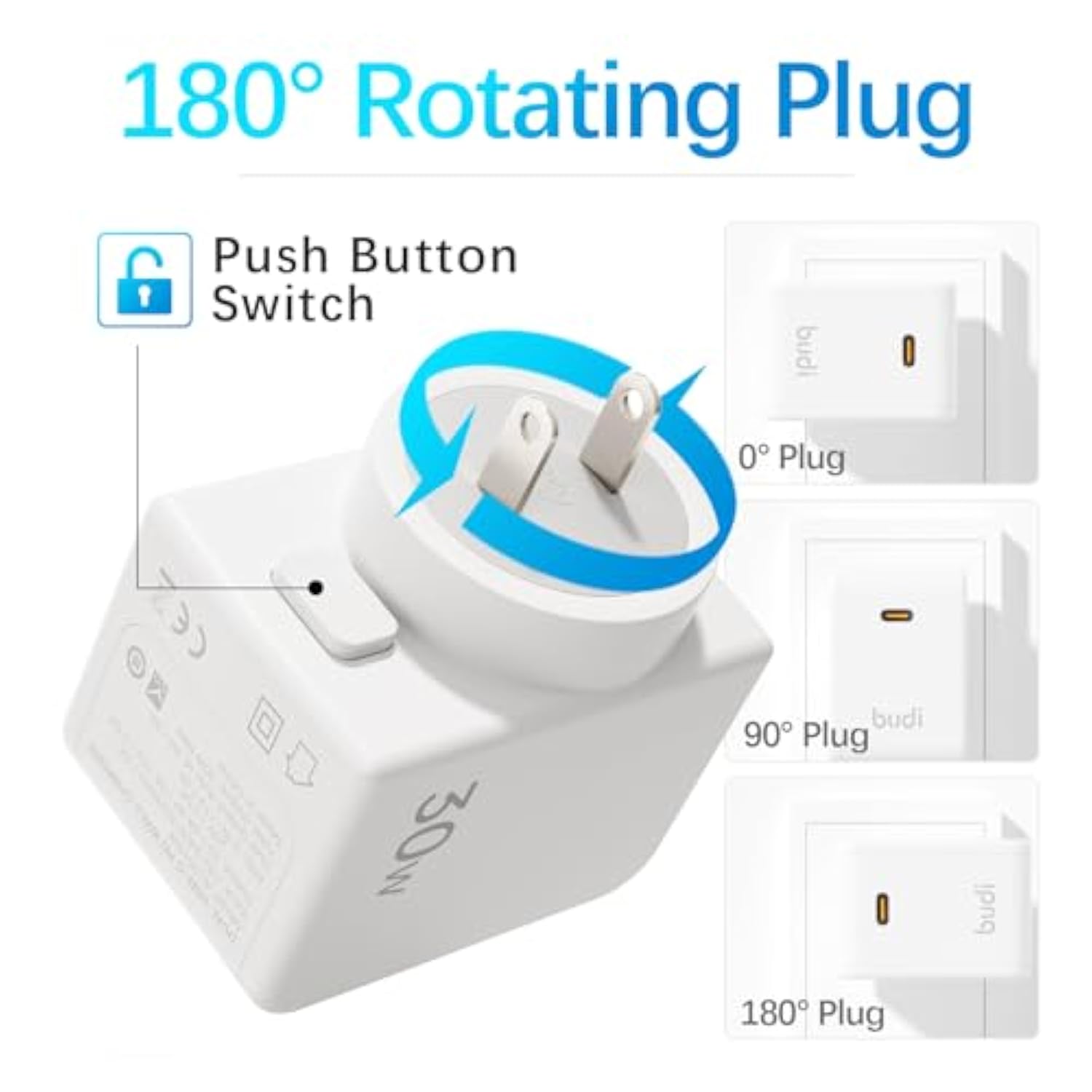 180° Rotating Plug Wall Charger Plug Power Adapter With Pd 30W Usb-C Charger Block- Usb Power Adapter Charging Adapter For Iphone15/15Plus/15Pro/15Pro Max,14/13/12 Series, Galaxy, Pixel 4/3, Ipad