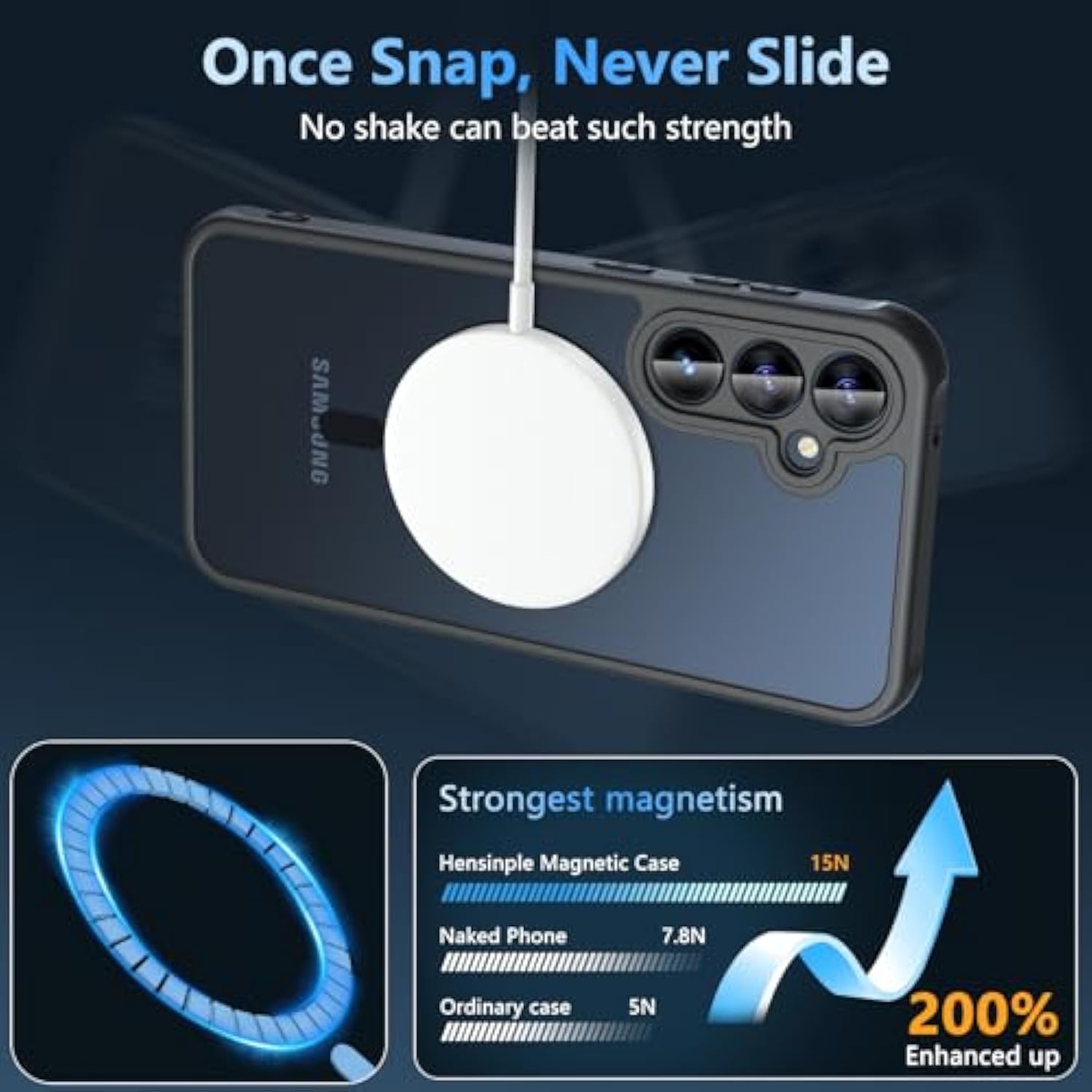 Magnetic Case For Galaxy A14 5G Phone Case With Glass Screen Protector,[Compatible With ], Shockproof Matte Back Cover For Samsung Galaxy A14 5G Case- Black