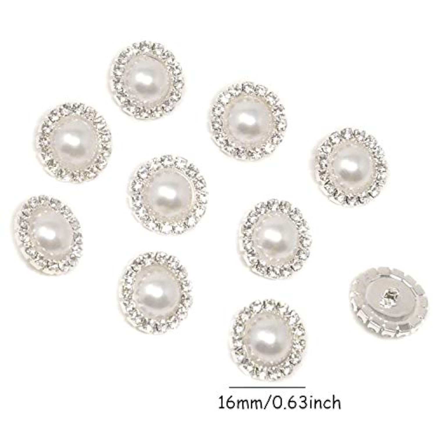 10Pcs 16Mm/0.63Inch Round Rhinestone Faux Pearl Buttons Embellishments