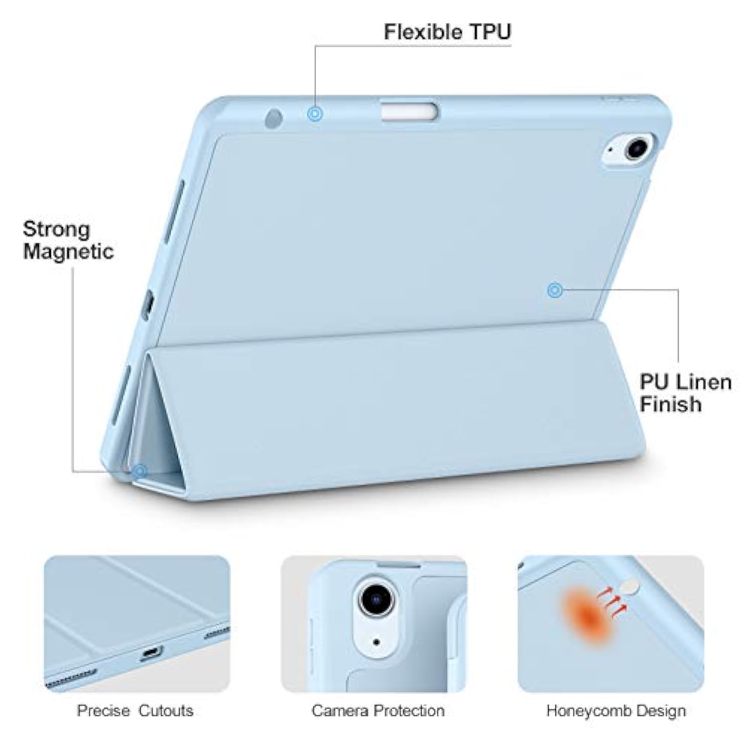 Compatible With Air 11 Inch Case 7Th/6Th Generation (M3/M2) 2025/2024, For Air 5Th/4Th Generation Case 10.9 Inch 2022/2020 With Pencil Holder[Auto Sleep/Wake], Sky Blue
