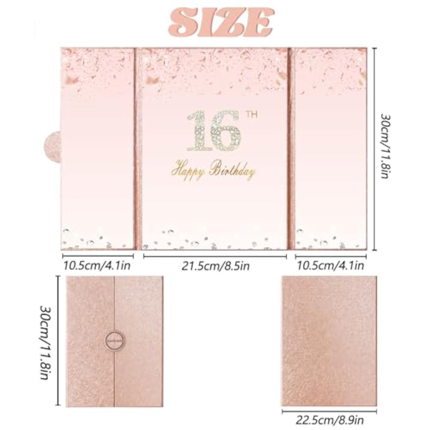 Sweet 16 Birthday Decorations, Creative Rose Gold 16Th Birthday Guest Book Alternative, Large 16Th Birthday Signature Book 12" X 18", Great 16 Years Old Birthday Gifts For Girls