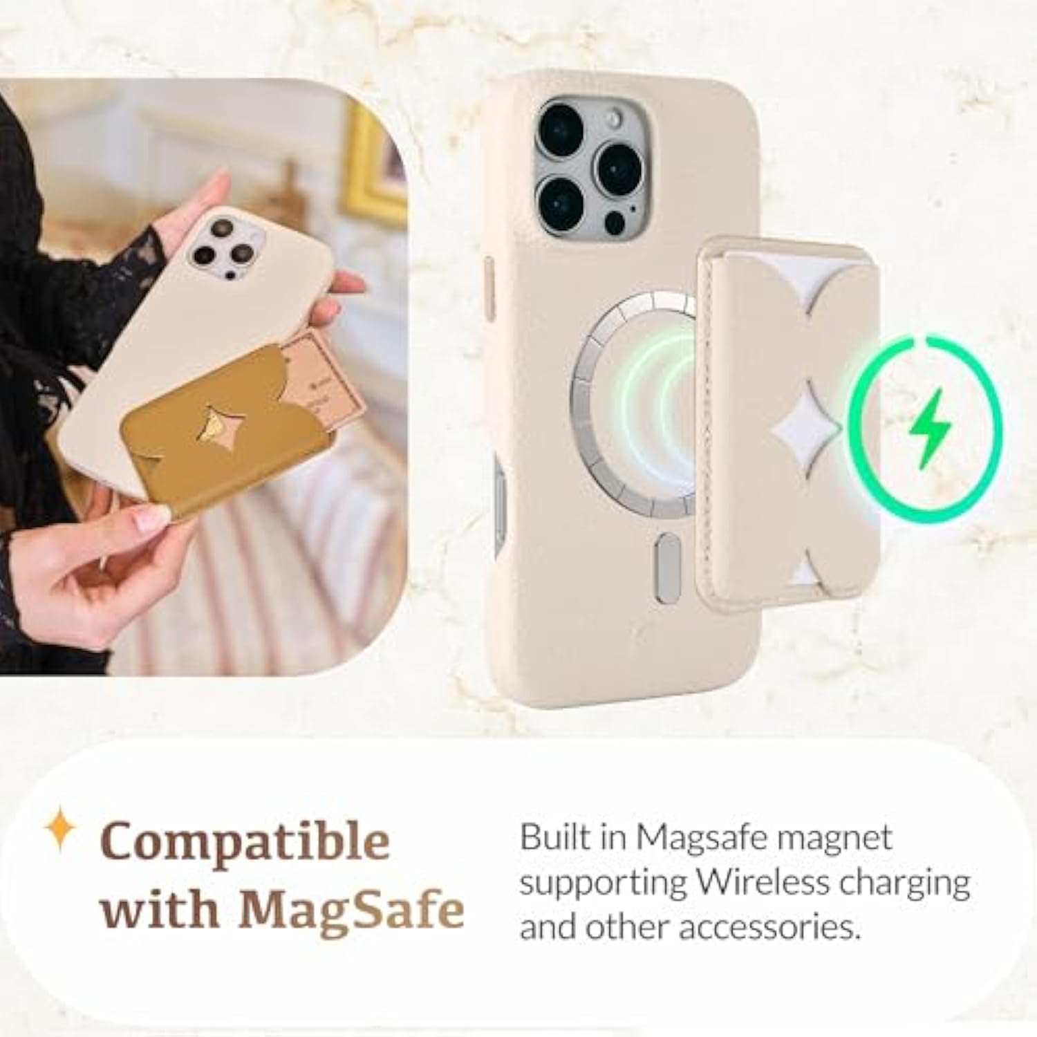- For Iphone 16 Pro Max Leather Case - Premium Vegan Leather Phone Case [Compatible With Magsafe] - Elegant, Style And Eco-Friendly - Cream