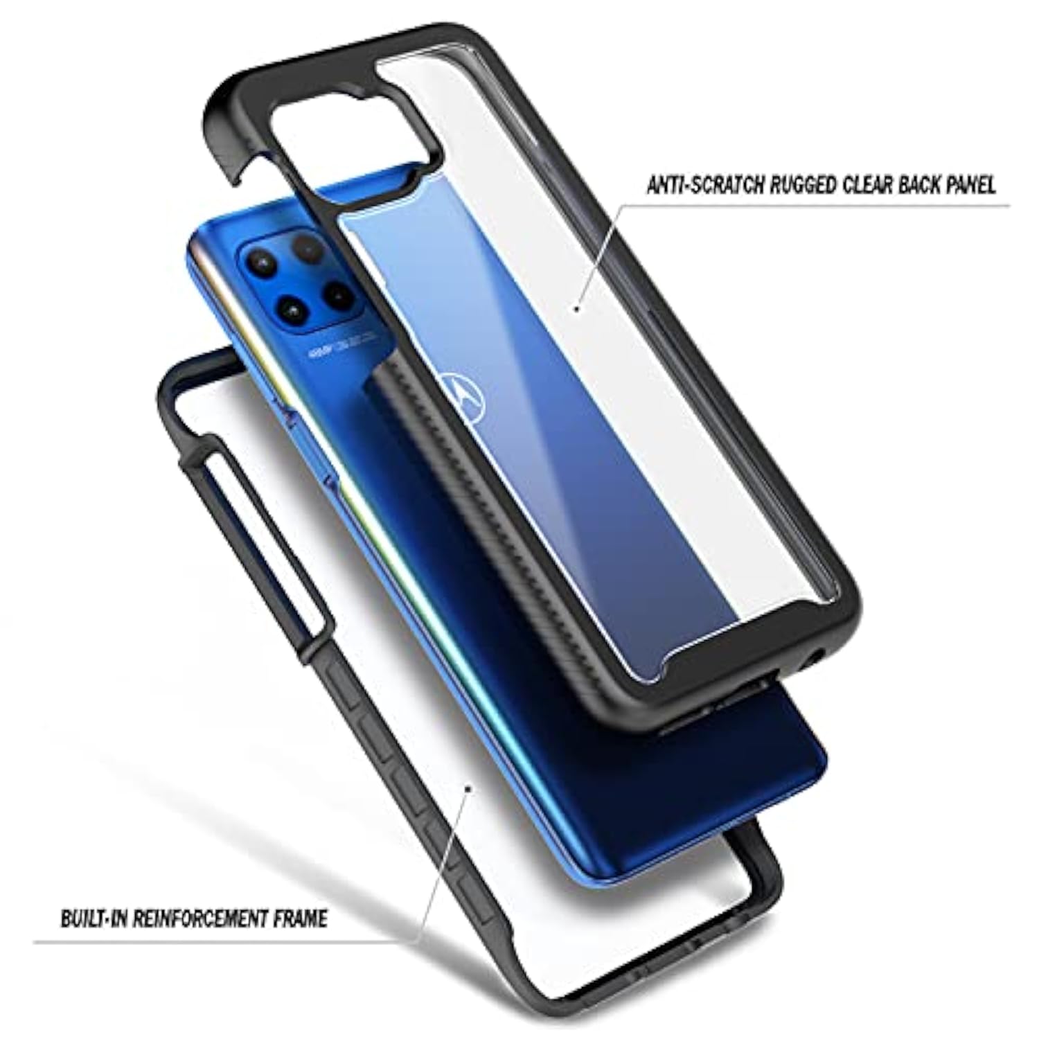 Case For Motorola One 5G, 5G Uw/G 5G Plus With [Built-In Screen Protector], [16Ft Military Grade Drop Tested] Full-Body Protection Bumper Shockproof Protective Cover Case (Black)