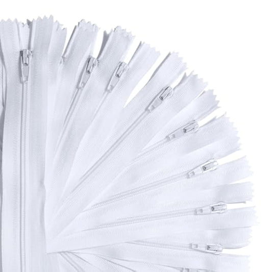 15 Inch Nylon Zipper For Sewing Crafts | 20 Zippers / Pack (White)