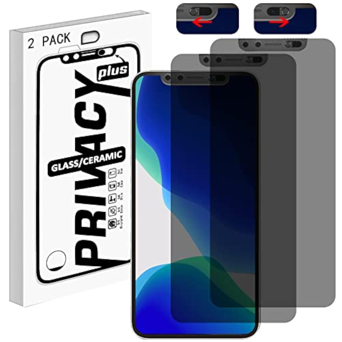 Privacy Screen Protector With Front Slide Camera Cover Compatible For Phone 13/13 Pro/Phone 14, Anti-Spy Tempered Glass Screen Protection And Spy Cover Protect Privacy, Not Affect Face Id