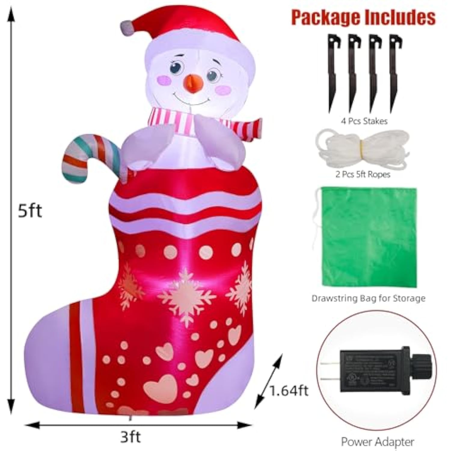 Christmas Inflatables Outdoor Decorations, 5Ft Inflatable Snowman In Xmas Stocking, Lighted Blow Up Snowman Standing On